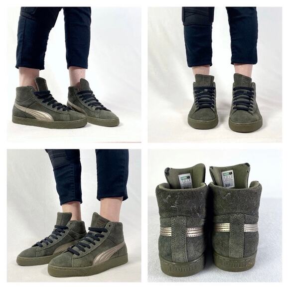 Puma Burnt Olive Green Suede Mid Metallic High Top Shoes | Mens 8 - Picture 3 of 9